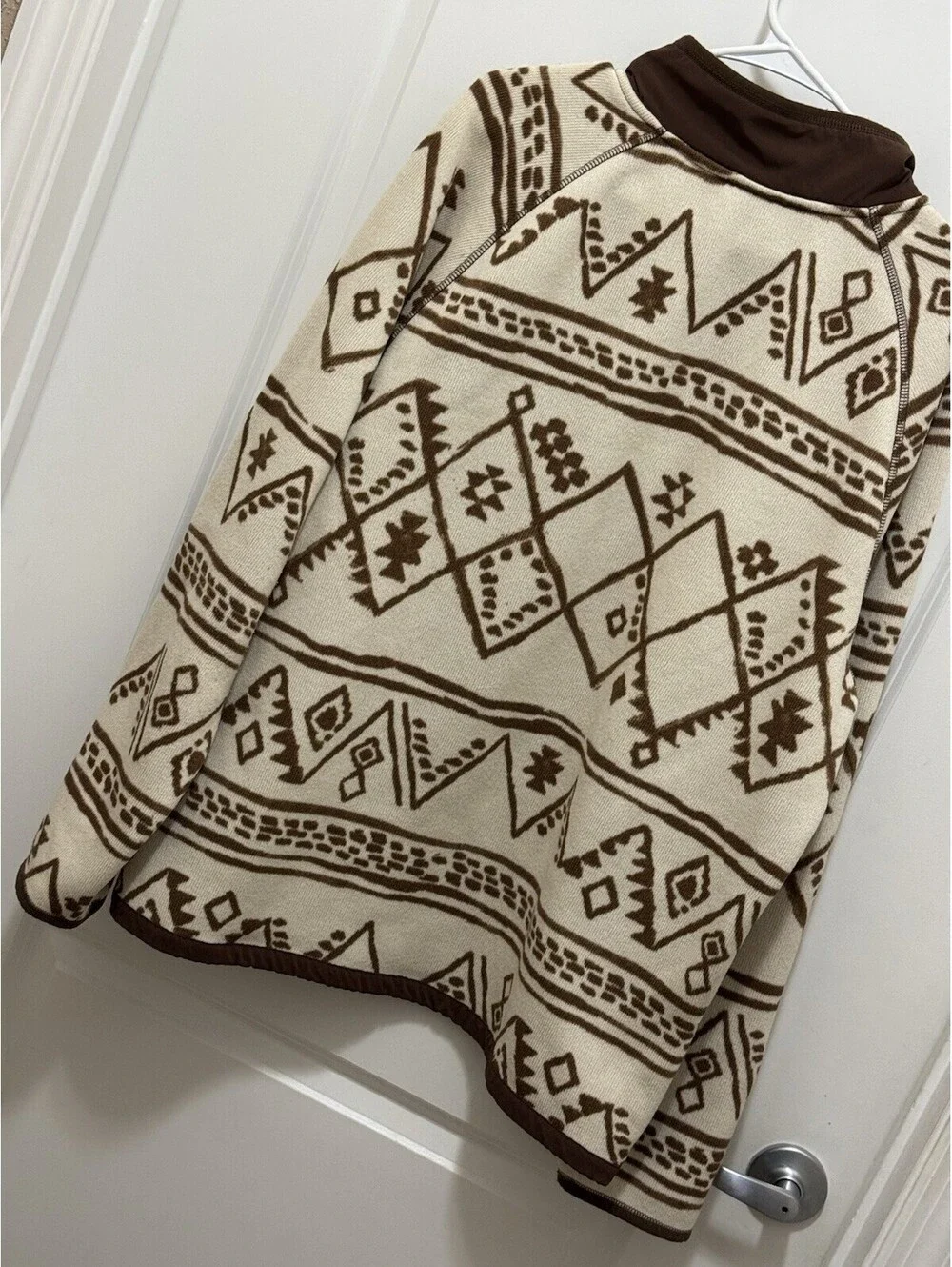 The North Face Men’s XL Fleece 1/4 Zip Pullover Cream Brown Geometric Aztec Prin